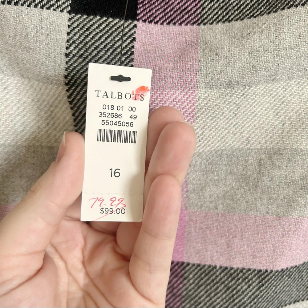Talbots Dreamy Plaid A-Line Wool Skirt / Size: 16, Purple, Gray / NWT - Picture 5 of 6